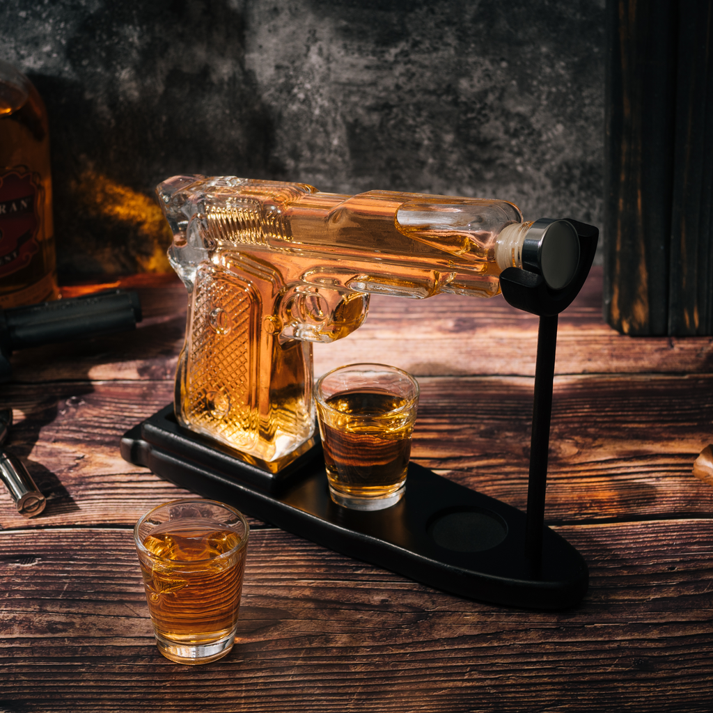 Gifts for Men Dad, 10.1 Oz Whiskey Gun Decanter Set + 2 Bullet Glasses - Unique Birthday Pistol Gift Ideas Daughter Son, Personalized Liquor Dispenser - Scotch Bourbon Vodka, Him, Brother Husband