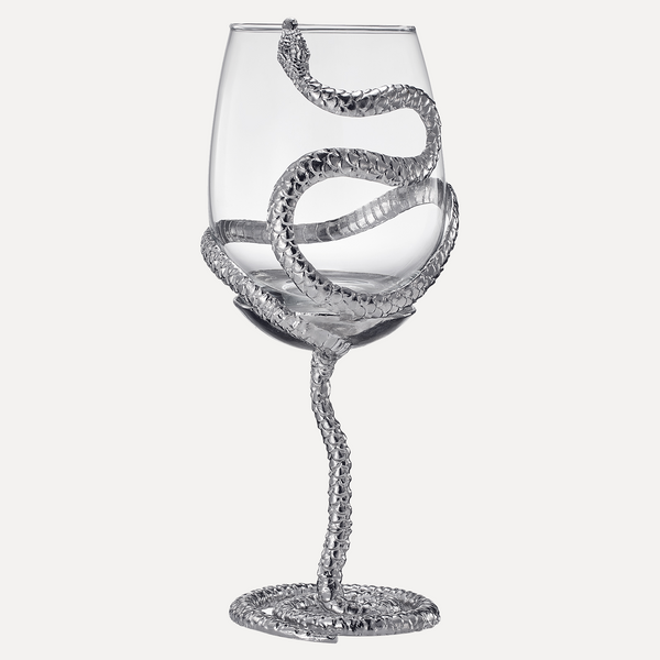 Stemmed Snake Wine Glass | SINGLE | 19oz Spooky Reptile Glasses 10" H, Goth Gifts, Skeleton Gifts, Skeleton Decor, Spooky Wine Gift Set, Perfect for Themed Parties (Silver)