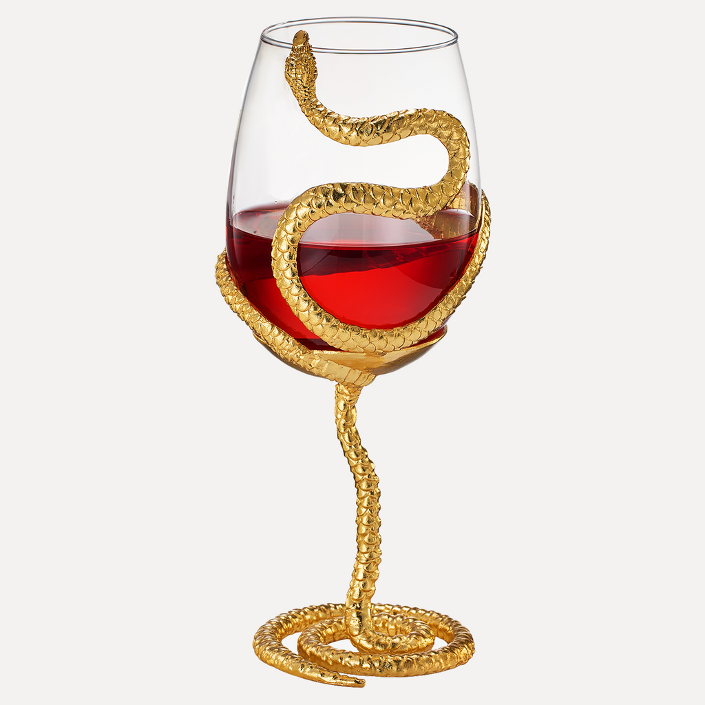 Stemmed Snake Wine Glass | SINGLE | 19oz Spooky Reptile Glasses 10" H, Goth Gifts, Skeleton Gifts, Skeleton Decor, Spooky Wine Gift Set, Perfect for Themed Parties (Gold)