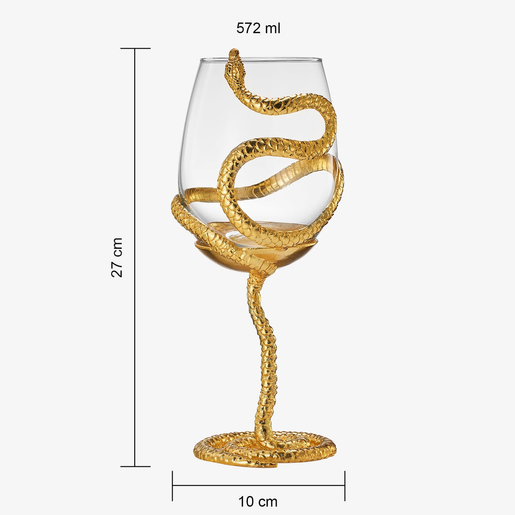 Stemmed Snake Wine Glass | Set of 2 | 19oz Spooky Reptile Glasses 10" H, Goth Gifts, Skeleton Gifts, Skeleton Decor, Spooky Wine Gift Set, Perfect for Themed Parties (Gold)