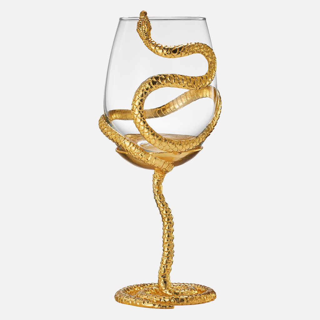 Stemmed Snake Wine Glass | SINGLE | 19oz Spooky Reptile Glasses 10" H, Goth Gifts, Skeleton Gifts, Skeleton Decor, Spooky Wine Gift Set, Perfect for Themed Parties (Gold)