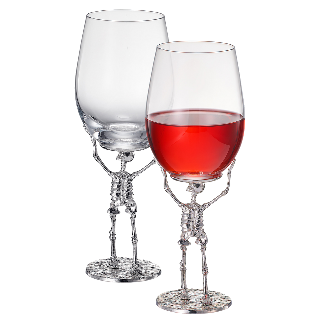 Stemmed Skeleton Wine Glass | Set of 2 | 19oz Halloween Skeleton Glasses 10" H, Goth Gifts, Skeleton Gifts, Skeleton Decor, Spooky Wine Gift Set, Perfect for Halloween Themed Parties