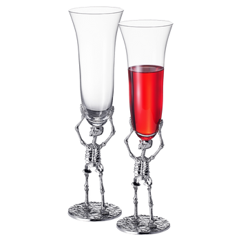 Stemmed Skeleton Champagne Flute Glass | Set of 2 | 7.5oz Halloween Skeleton Glasses 10