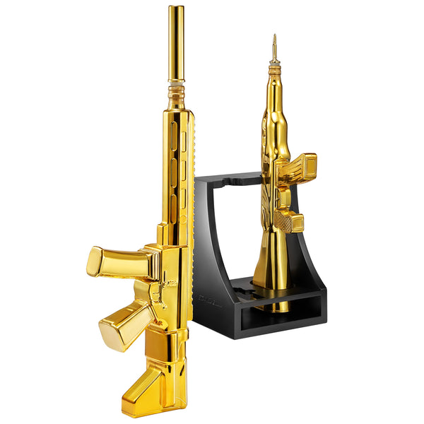 2 Gun Gold Whiskey Decanters Set & Rifle Gun Decanter - 21OZ & 27OZ - The Wine Savant Gun Rack, Veteran Gifts, Home Bar, Guns Lover Gifts, Tik Tok Gun Decanter, Military Gifts - Gun Whiskey Decanter