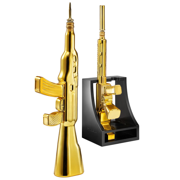 2 Gun Gold Whiskey Decanters Set & Rifle Gun Decanter - 21OZ & 27OZ - The Wine Savant Gun Rack, Veteran Gifts, Home Bar, Guns Lover Gifts, Tik Tok Gun Decanter, Military Gifts - Gun Whiskey Decanter