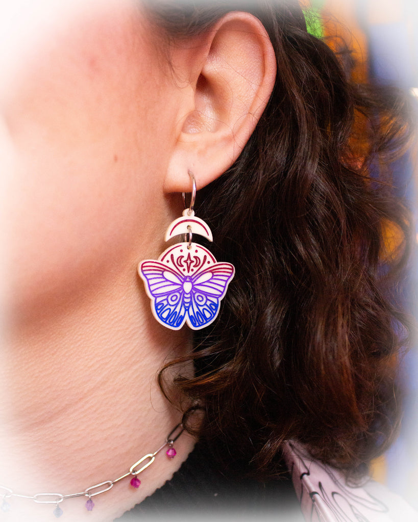 Moth Rainbow Pride Statement Dangle Earrings