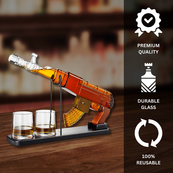 Gifts for Men Dad, Guns Whiskey Decanter Set for Men - Gun Decanter, Detachable Magazine & 2 Bullet Shot Glasses, Liquor Dispenser for Bar, Cool Anniversary Birthday Military Present Ideas