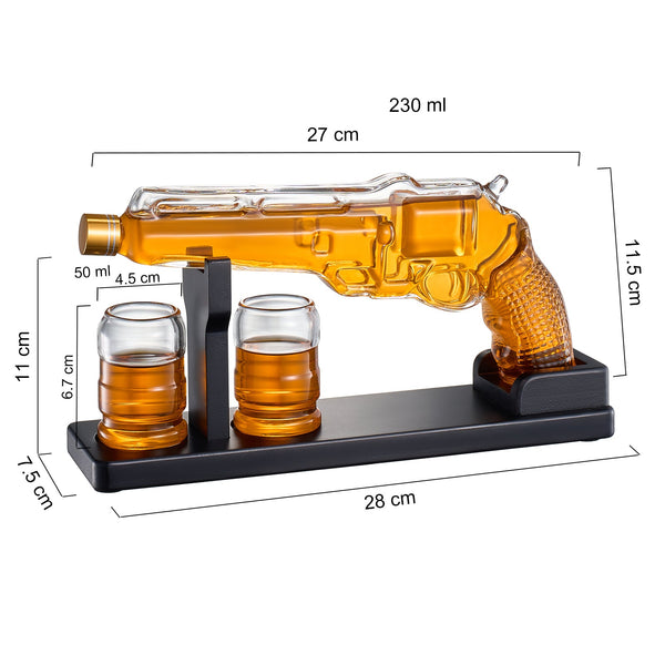 Whiskey Decanter Set 7.7 Oz with Two 1.6 Oz Shot Glasses | Pistol Gun Unique Birthday Gift Ideas For Son, Gifts for Men Dad, Home Bar Gifts, Drinking Accessories Funny Military Present Cool Dispenser