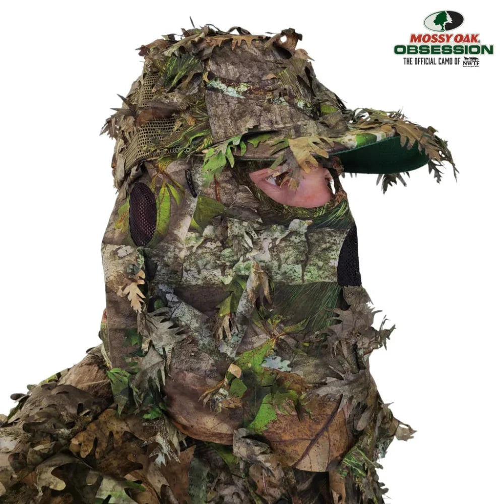 2-in-1 FRONT Leafy Face Mask and Camo Hat (Adj, OSFM)