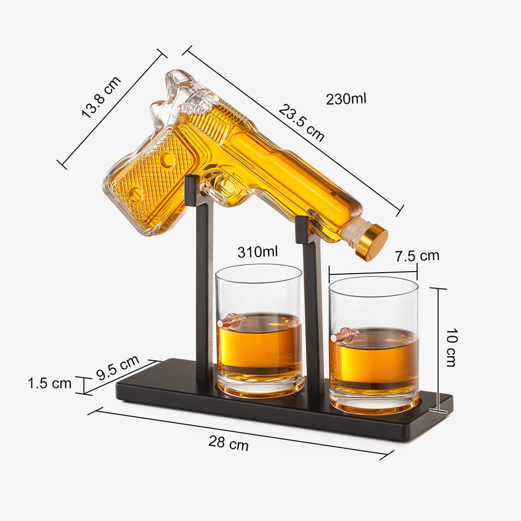 Pistol Whiskey Decanter Set 7.7 Oz with Two 10.5 Oz Glasses