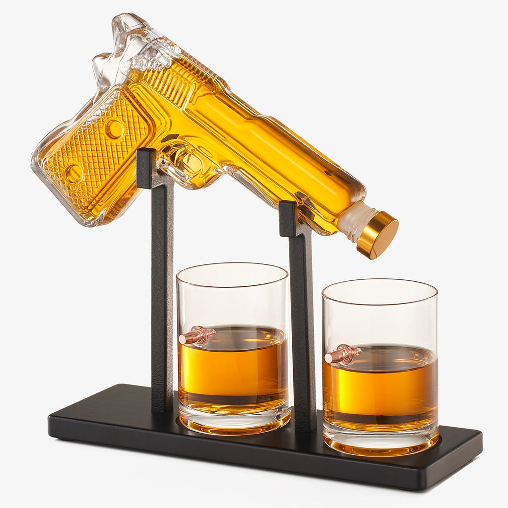 Gifts for Men Dad, 10.1 Oz Whiskey Gun Decanter Set + 2 Bullet Glasses - Unique Birthday Pistol Gift Ideas Daughter Son, Personalized Liquor Dispenser - Scotch Bourbon Vodka, Him, Brother Husband