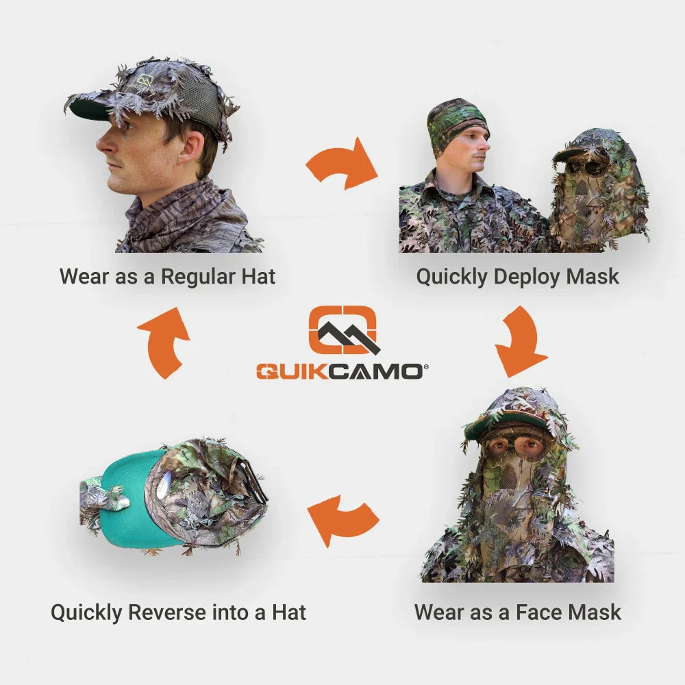 2-in-1 FRONT Leafy Face Mask and Camo Hat (Adj, OSFM)