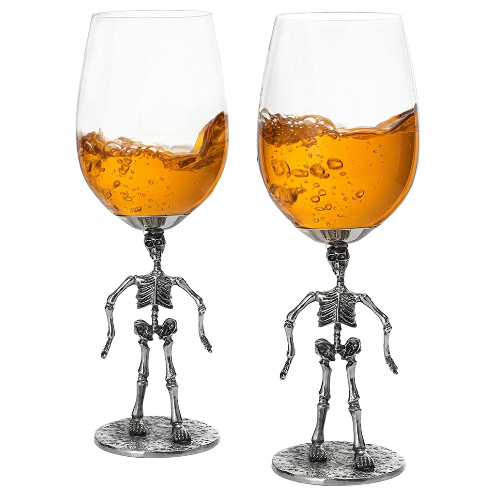 Stemmed Skeleton Wine Glass Set of 2 by The Wine Savant - 12oz Skeleton Glasses 10" H, Goth Gifts, Skeleton Gifts, Skeleton Decor, Spooky Wine Gift Set, Perfect for Halloween Themed Parties