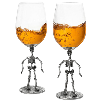 Stemmed Skeleton Wine Glass Set of 2 by The Wine Savant - 12oz Skeleton Glasses 10