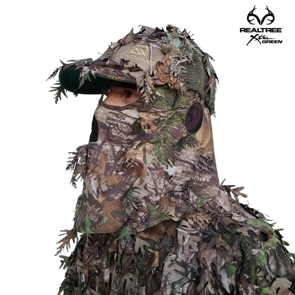 2-in-1 FRONT Leafy Face Mask and Camo Hat (Adj, OSFM)