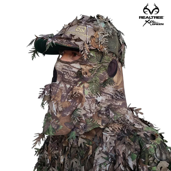2-in-1 FRONT Leafy Face Mask and Camo Hat (Adj, OSFM)