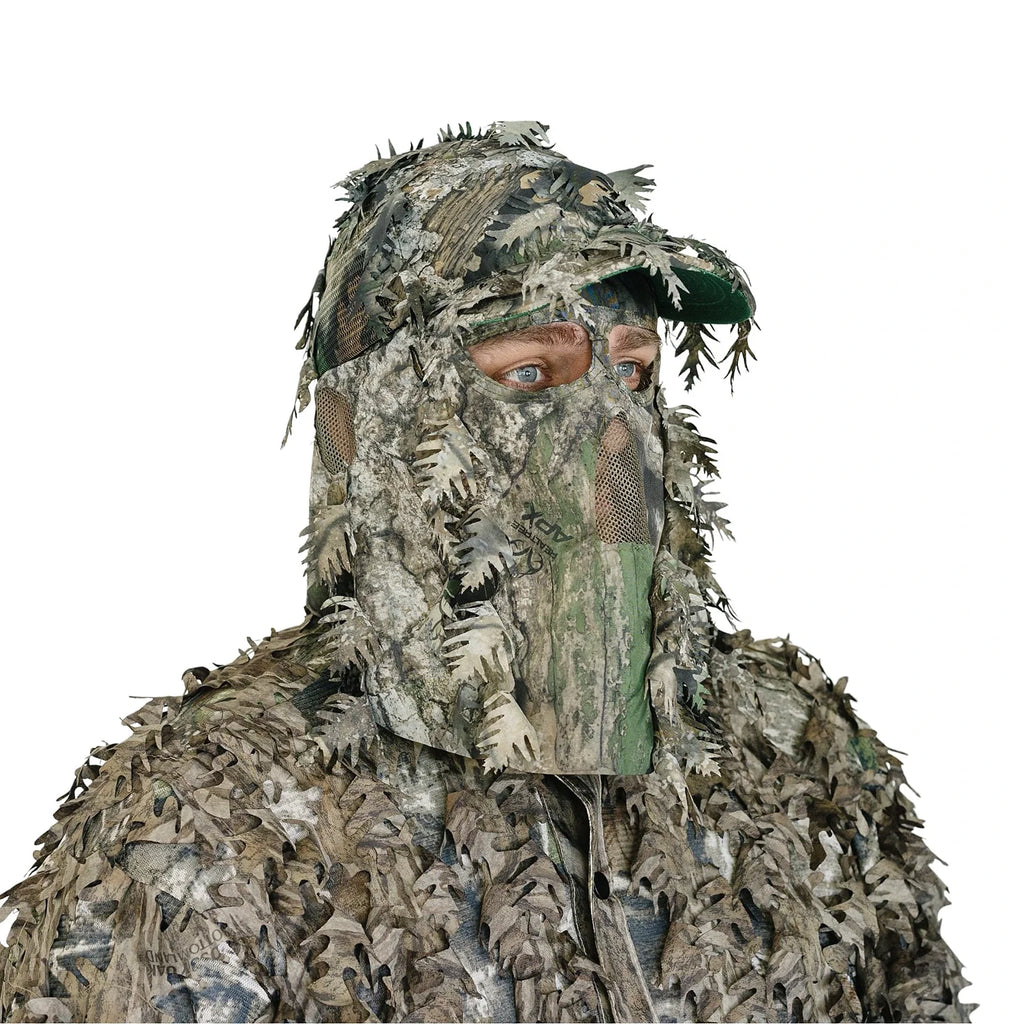 2-in-1 FRONT Leafy Face Mask and Camo Hat (Adj, OSFM)
