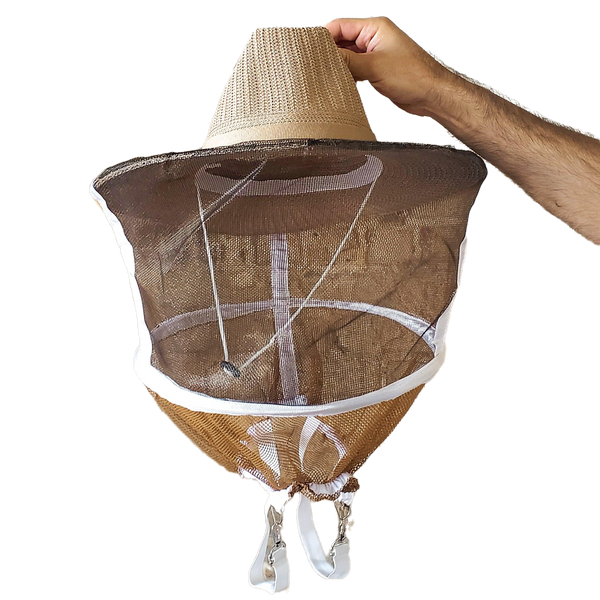 Round Hat with Veil and Straps