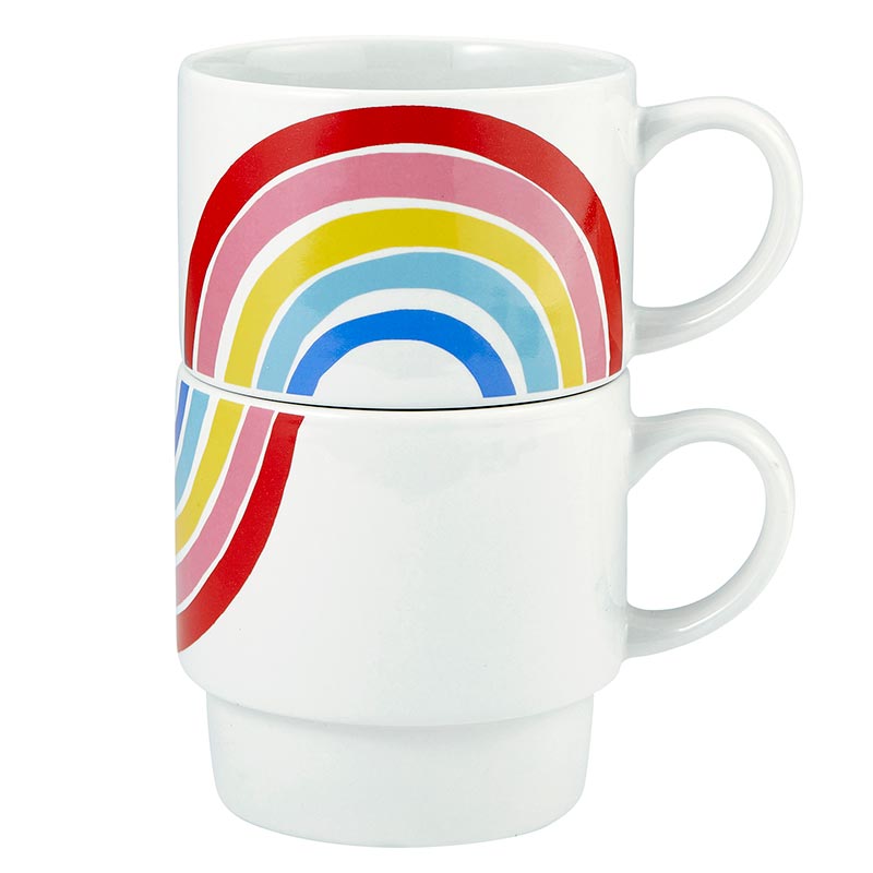 Set of 2 Rainbow Stacking Mugs | Ceramic Mug Set