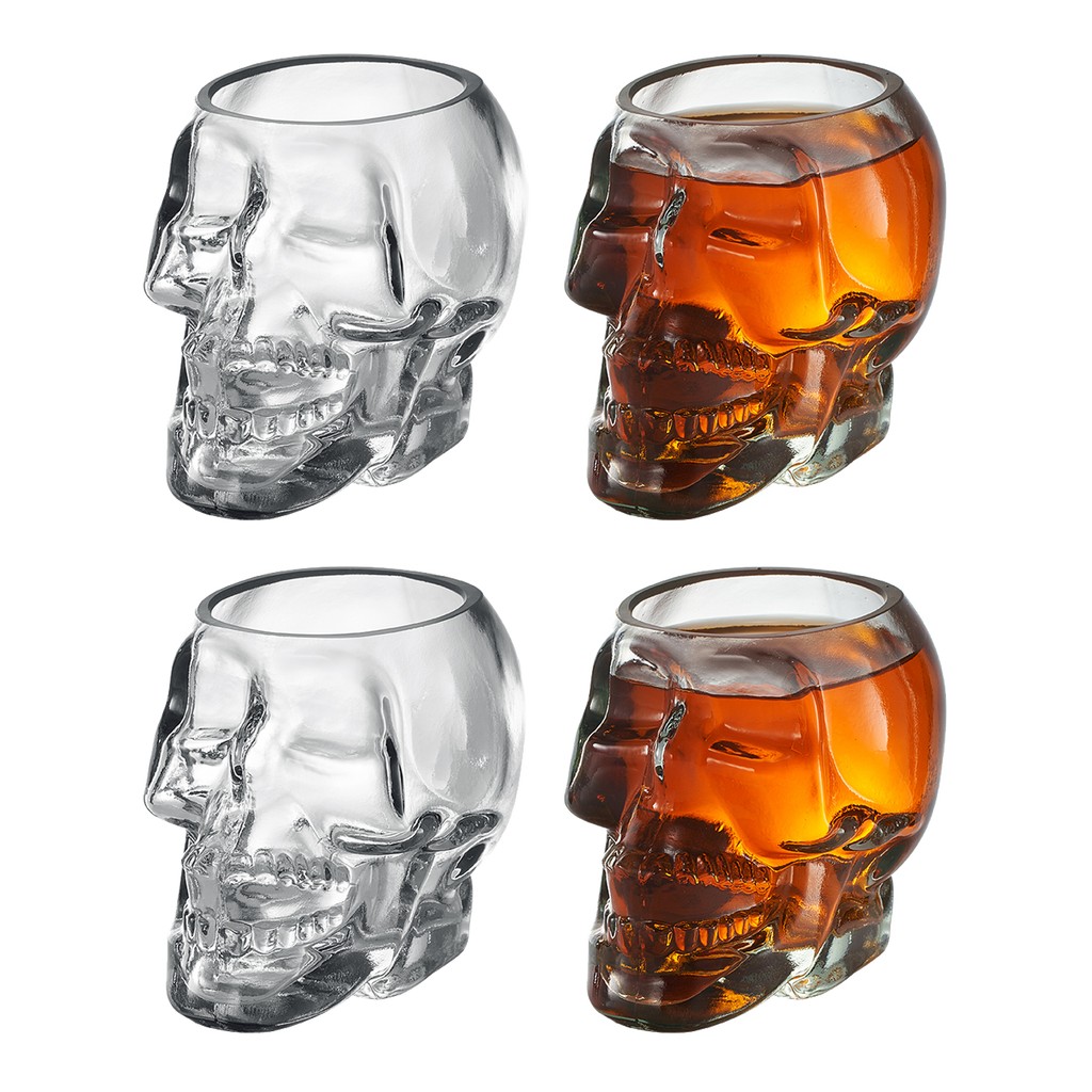 Monkey and Heroes Extra Large Skull Shot Glasses Set of 4, Use Skull Head Cup For A Whiskey, Scoth and Vodka Shot Glass, 3 Ounces