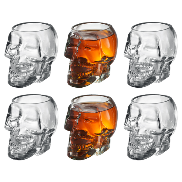 Skull Shot Glasses Set of 6 by The Wine Savant - 3oz Skull Glasses 3" H - Goth Gifts, Skull Gifts, Skull Decor, Skeleton Decor, Skull Shaped Glasses, Perfect for Halloween Themed Parties!