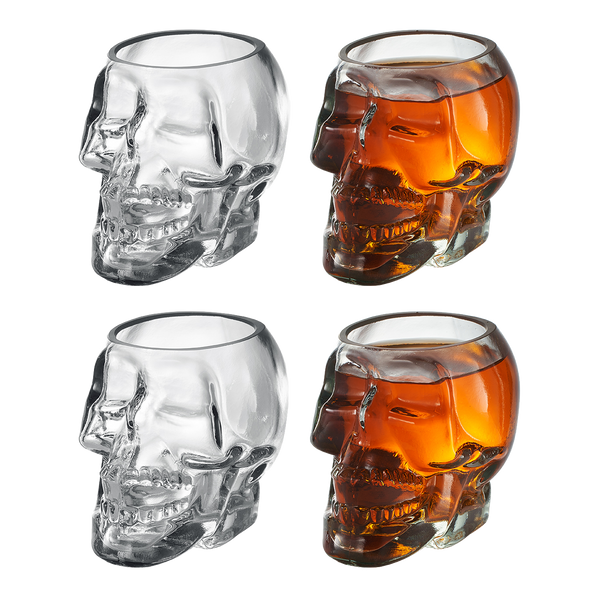 Monkey and Heroes Extra Large Skull Shot Glasses Set of 4, Use Skull Head Cup For A Whiskey, Scoth and Vodka Shot Glass, 3 Ounces