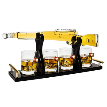 Shotgun Gun Large Whiskey & Wine Decanter Set Bullet Glasses - Limited Edition Elegant Rifle Gun Whiskey Decanter 22.5