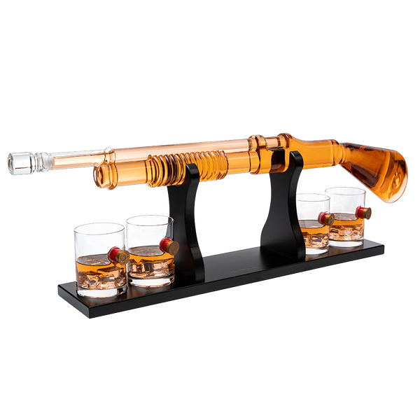 Shotgun Whiskey Decanter Set - Limited Edition - 800 ml & 4 12oz Bullet Glasses - Unique Gift - Drinking Party Accessory, Handmade Gun Liquor Decanter, Tik Tok Gun Decanter Gifts for Dad