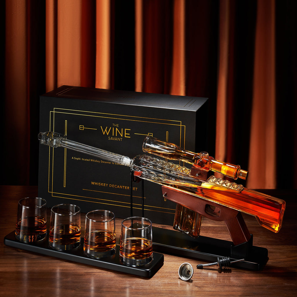 Gifts for Men Dad, Whiskey Decanter Set - Sniper Scope Glass Gun AR Limited Edition, Silencer Stopper - 22oz & 4, 5oz Bullet Glasses - Birthday Gift - Drinking Party, Liquor, Vodka