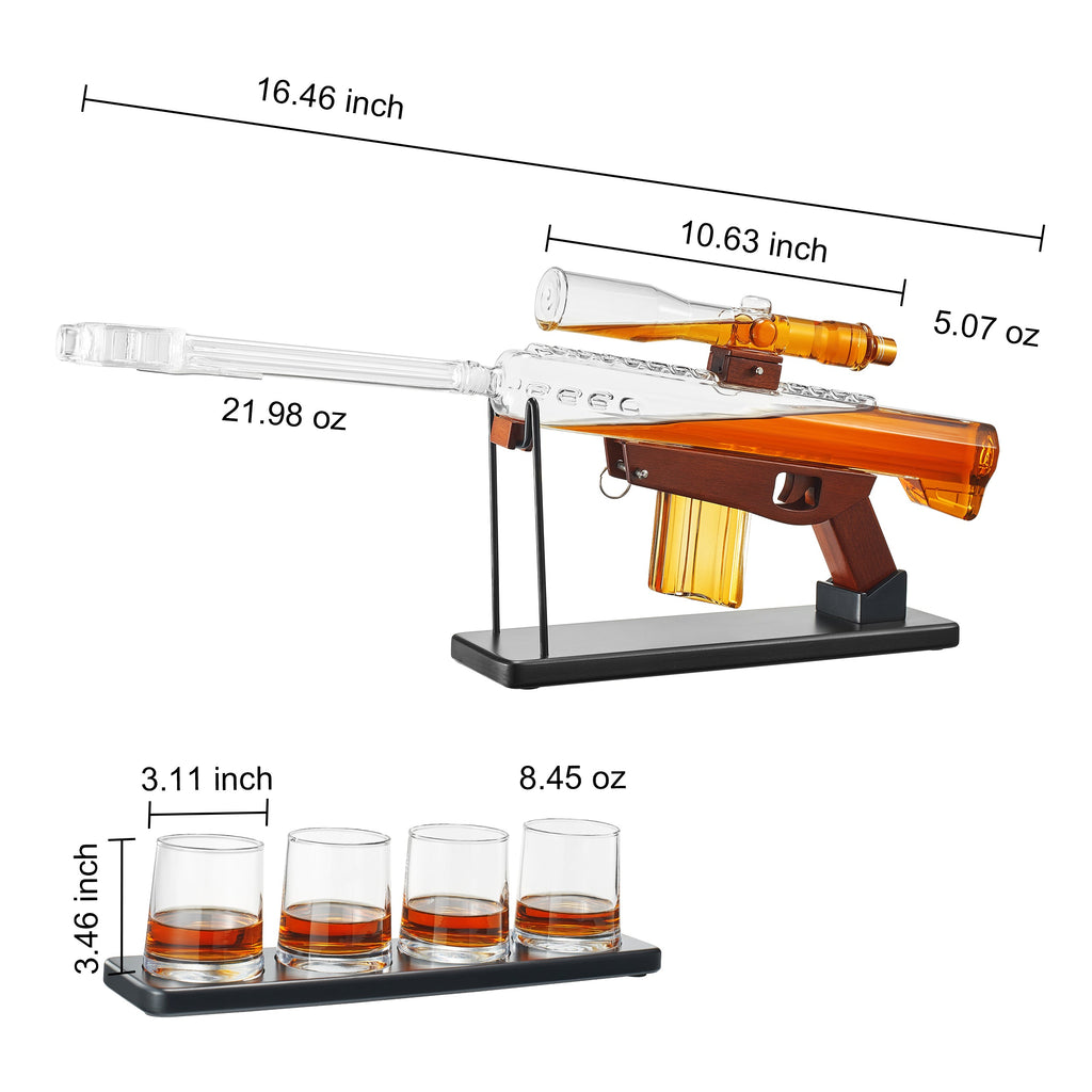 Gifts for Men Dad, Whiskey Decanter Set - Sniper Scope Glass Gun AR Limited Edition, Silencer Stopper - 22oz & 4, 5oz Bullet Glasses - Birthday Gift - Drinking Party, Liquor, Vodka