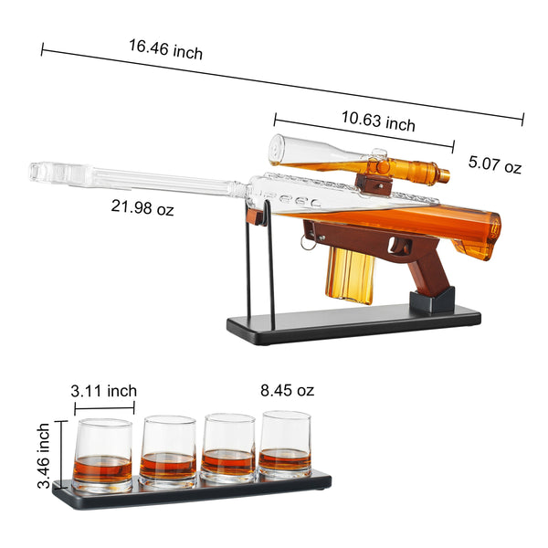 Gifts for Men Dad, Whiskey Decanter Set - Sniper Scope Glass Gun AR Limited Edition, Silencer Stopper - 22oz & 4, 5oz Bullet Glasses - Birthday Gift - Drinking Party, Liquor, Vodka