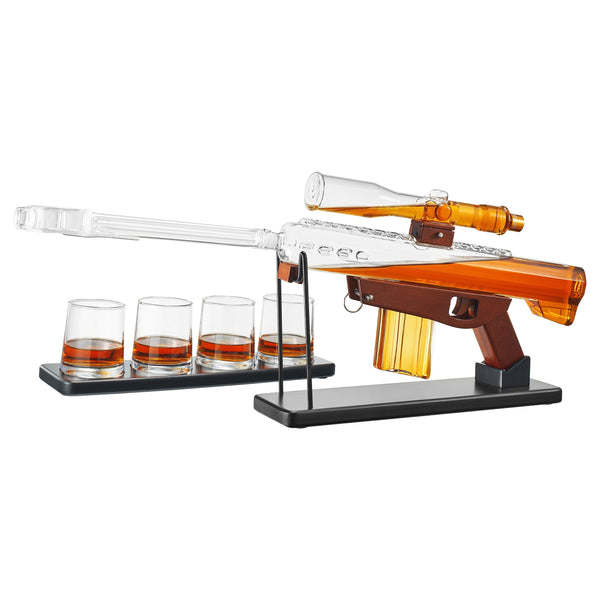 Gifts for Men Dad, Whiskey Decanter Set - Sniper Scope Glass Gun AR Limited Edition, Silencer Stopper - 22oz & 4, 5oz Bullet Glasses - Birthday Gift - Drinking Party, Liquor, Vodka