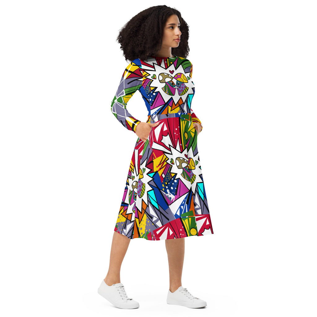 Mushmore All-over print long sleeve midi dress