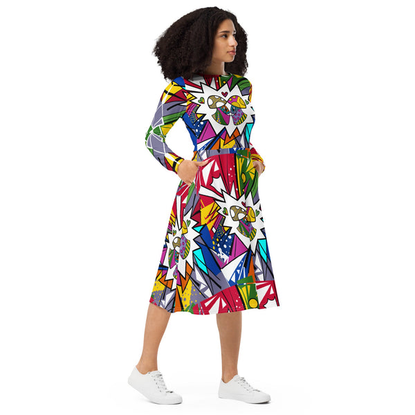 Mushmore All-over print long sleeve midi dress