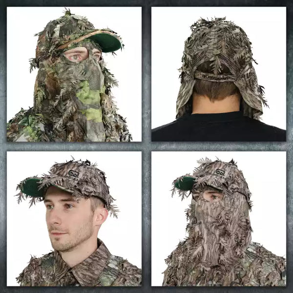 2-in-1 FRONT Leafy Face Mask and Camo Hat (Adj, OSFM)