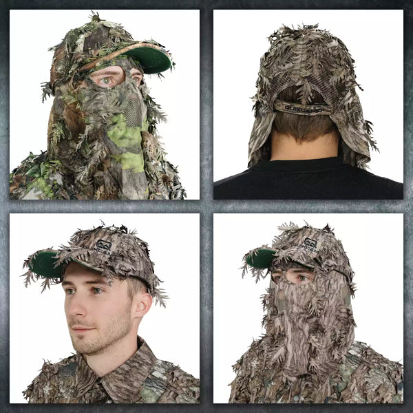 2-in-1 FRONT Leafy Face Mask and Camo Hat (Adj, OSFM)