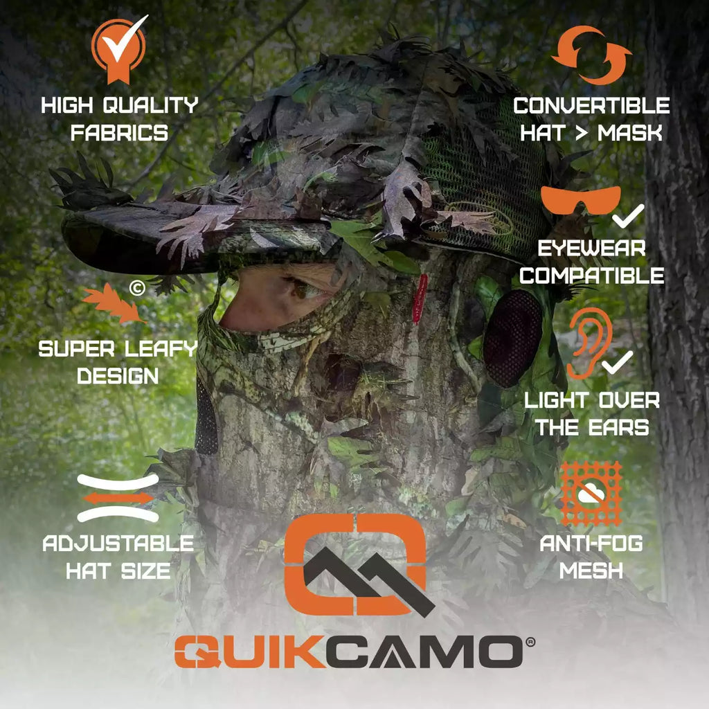 2-in-1 FRONT Leafy Face Mask and Camo Hat (Adj, OSFM)
