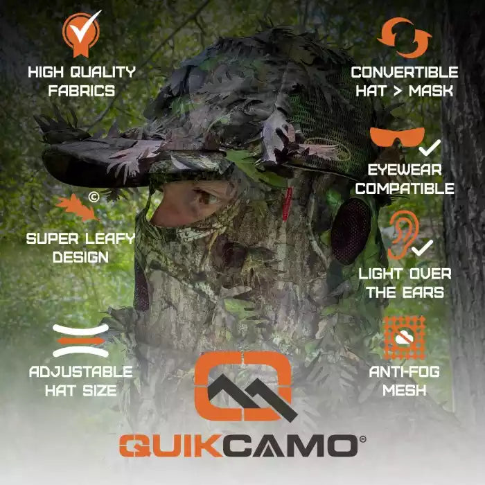 2-in-1 FRONT Leafy Face Mask and Camo Hat (Adj, OSFM)