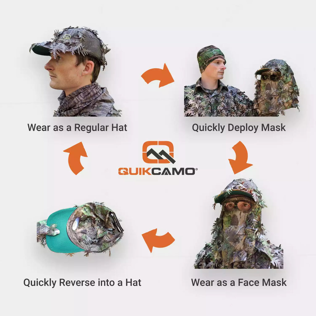2-in-1 FRONT Leafy Face Mask and Camo Hat (Adj, OSFM)