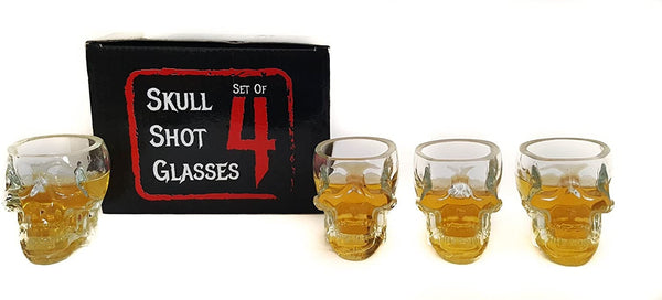 Monkey and Heroes Extra Large Skull Shot Glasses Set of 4, Use Skull Head Cup For A Whiskey, Scoth and Vodka Shot Glass, 3 Ounces