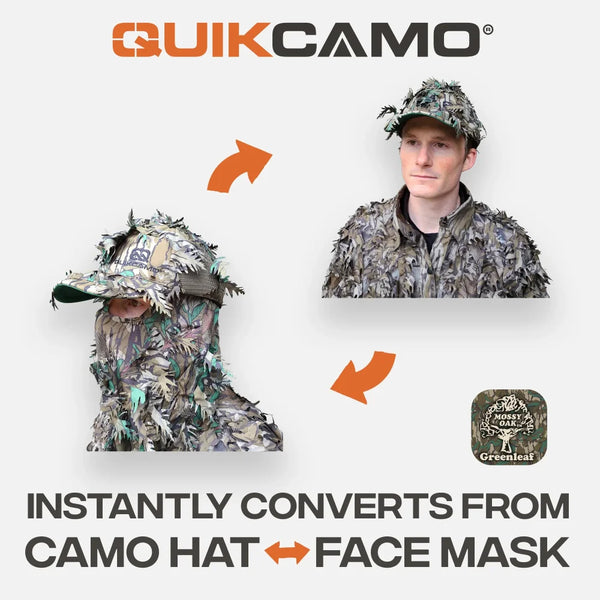 2-in-1 FRONT Leafy Face Mask and Camo Hat (Adj, OSFM)