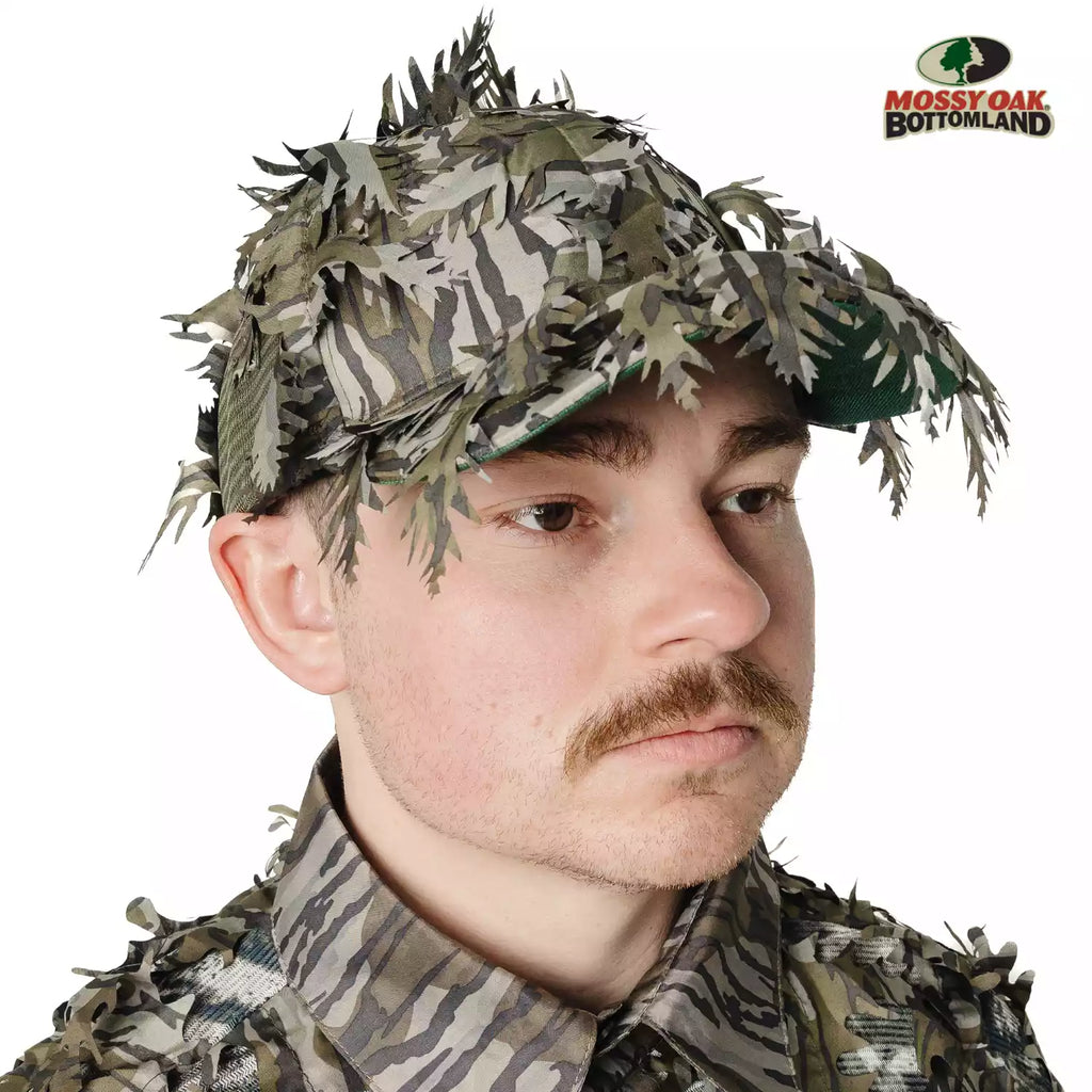 2-in-1 FRONT Leafy Face Mask and Camo Hat (Adj, OSFM)