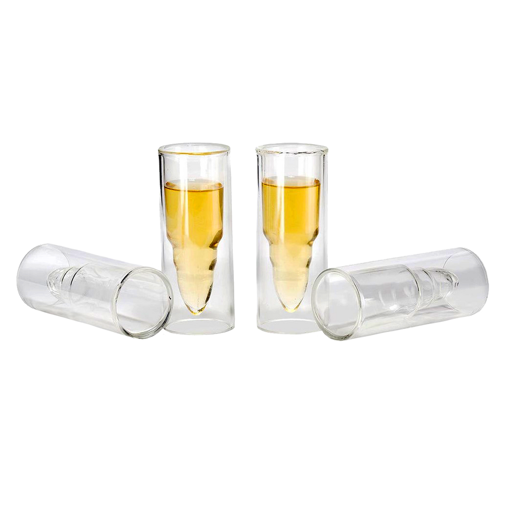 50 Caliber Shot Glasses Set - Set of 4 - Each holds 2 Ounces - Tactical Bullet Casings Shot Glasses by The Wine Savant