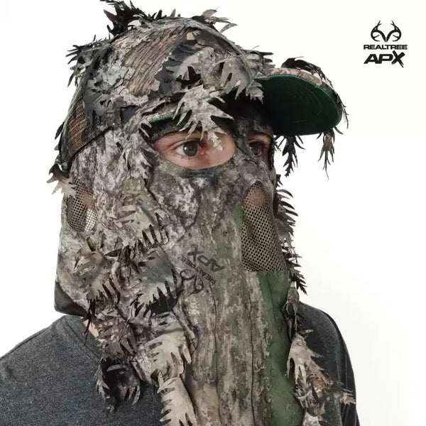 2-in-1 FRONT Leafy Face Mask and Camo Hat (Adj, OSFM)