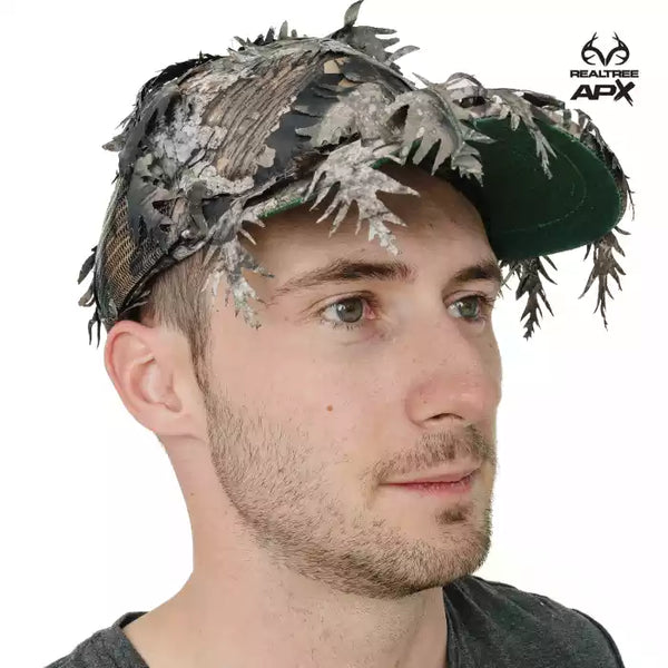 2-in-1 FRONT Leafy Face Mask and Camo Hat (Adj, OSFM)