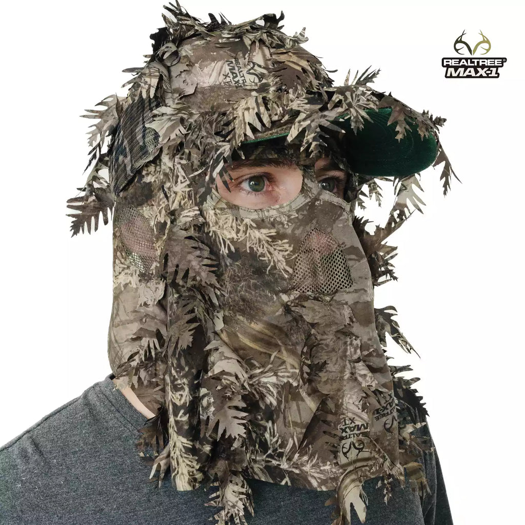 2-in-1 FRONT Leafy Face Mask and Camo Hat (Adj, OSFM)