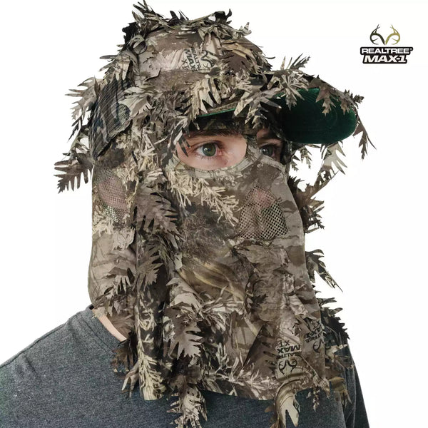 2-in-1 FRONT Leafy Face Mask and Camo Hat (Adj, OSFM)