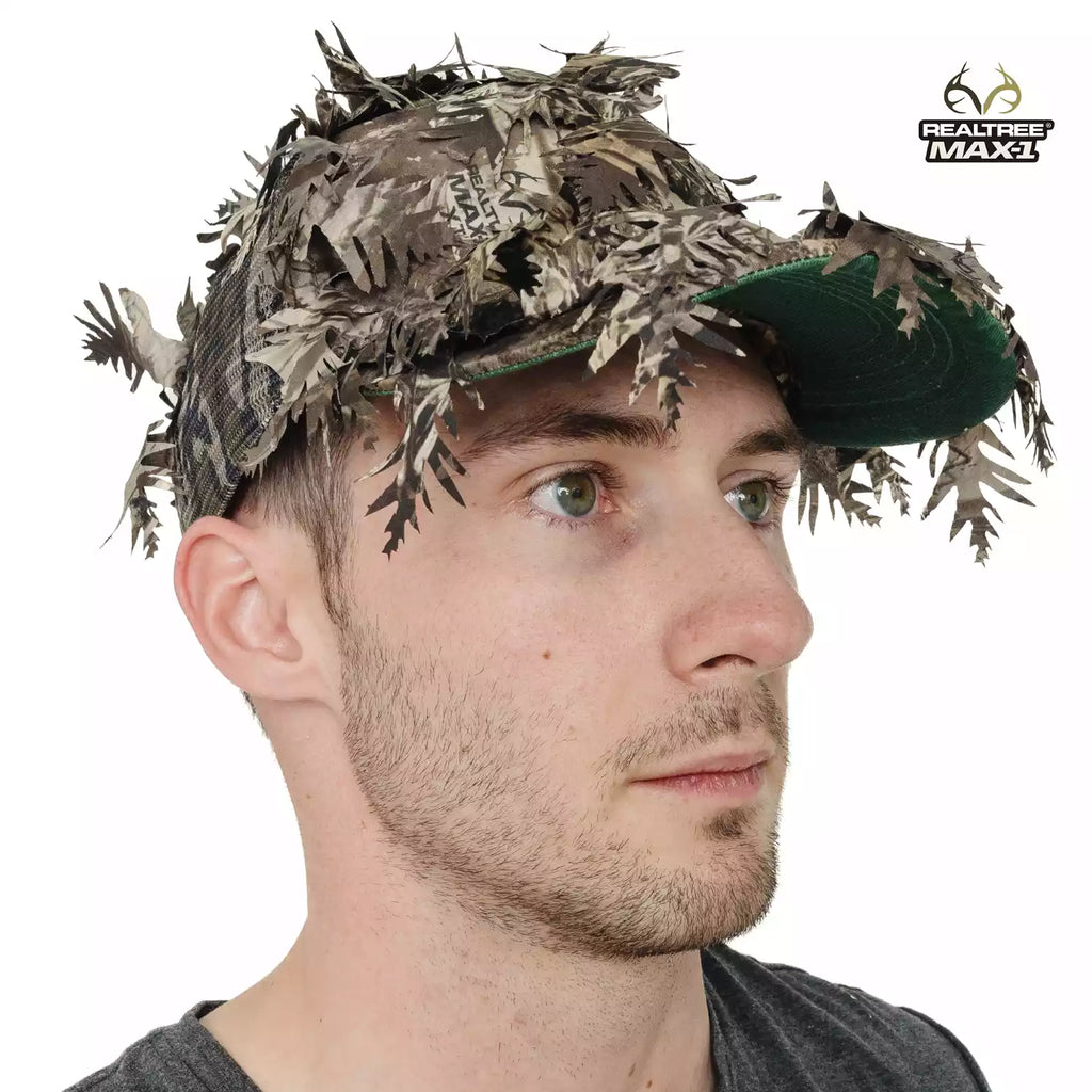 2-in-1 FRONT Leafy Face Mask and Camo Hat (Adj, OSFM)
