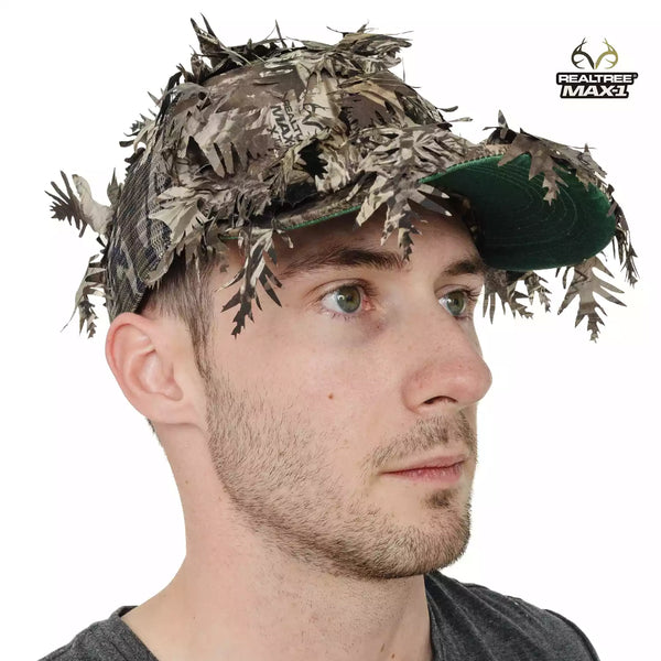 2-in-1 FRONT Leafy Face Mask and Camo Hat (Adj, OSFM)
