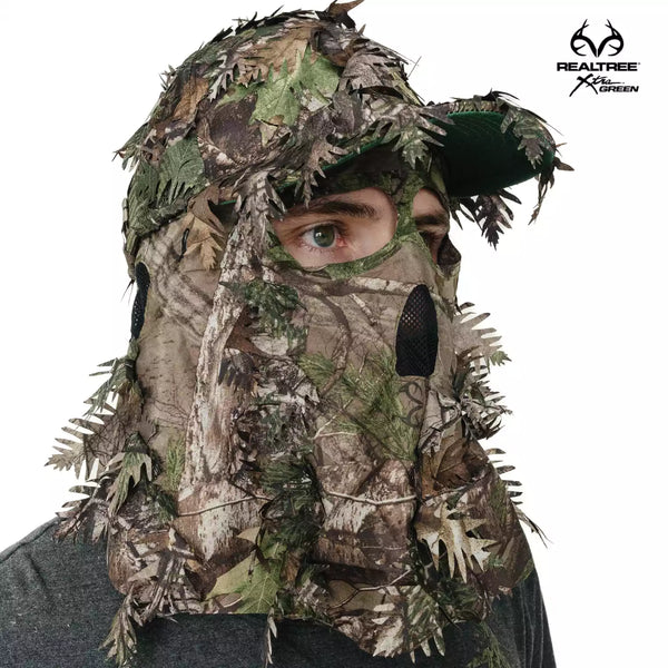 2-in-1 FRONT Leafy Face Mask and Camo Hat (Adj, OSFM)